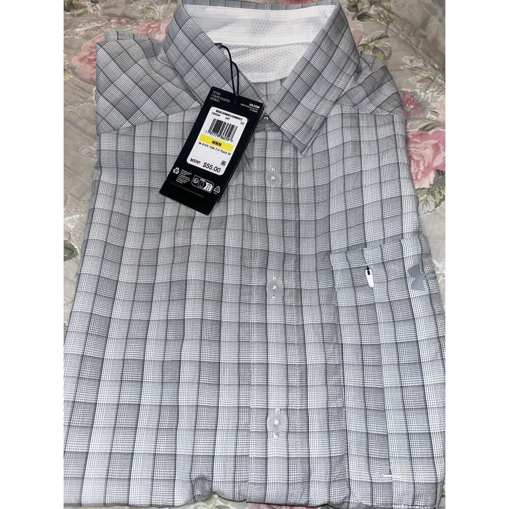 NEW! Men's Under Armour UPF 30 Drift Tide 2.0 Vented Plaid Button Up Shirt Med